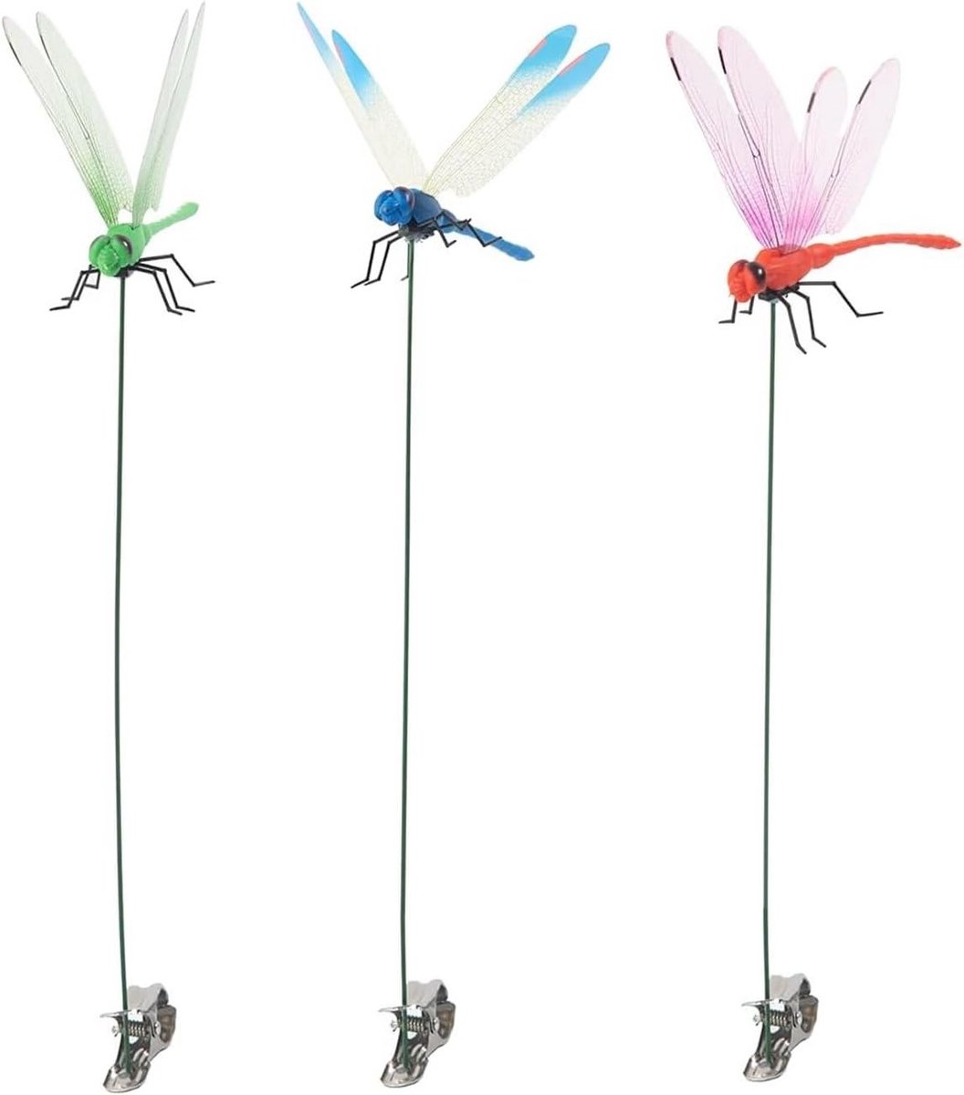 3 Stuks Nep Libelle Clip, Vlieg Afschrikmiddel met Clip voor Buiten, 3D Libelle Tuin Decoratie en Insectenbestrijding