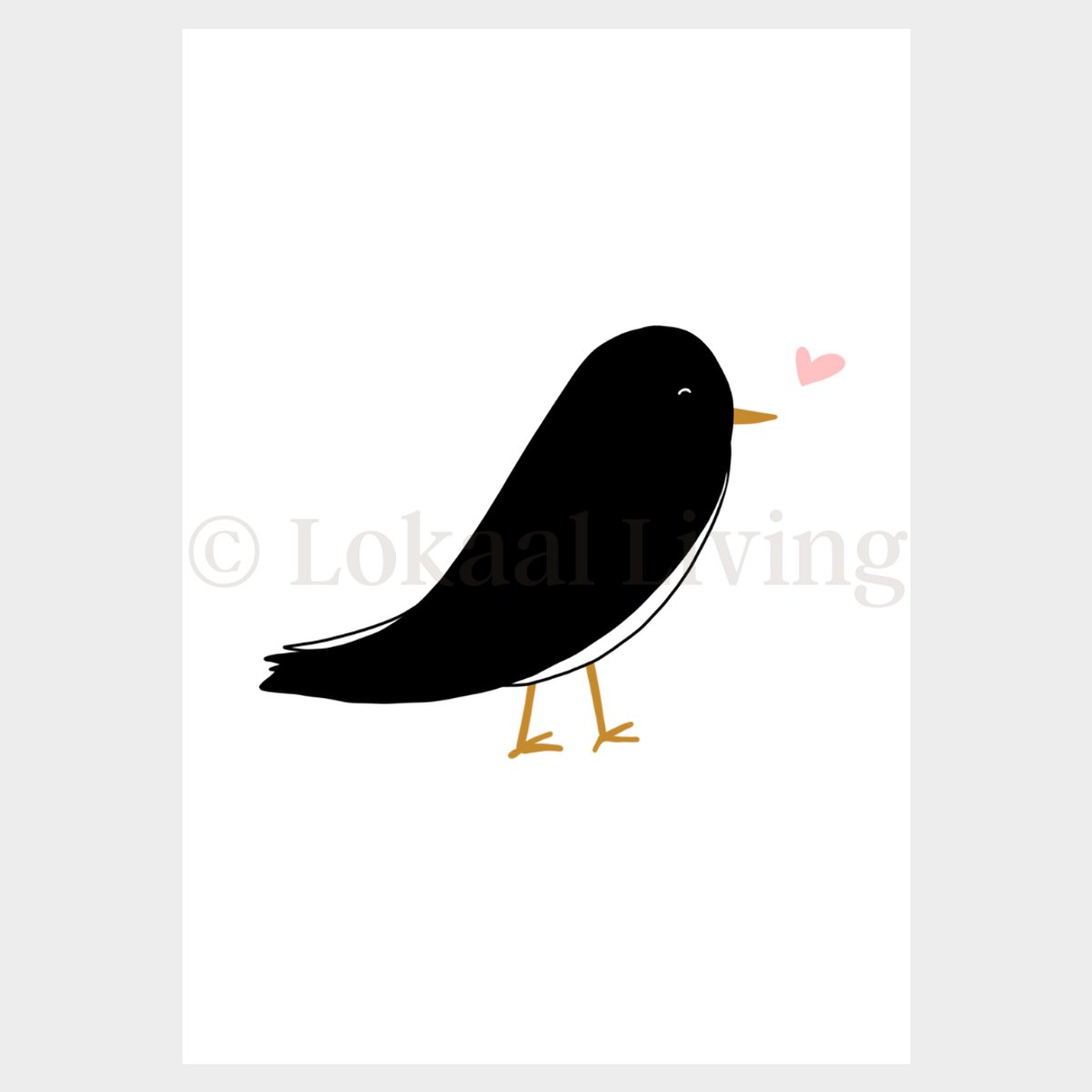 Lokaal Living a4 poster - Vogel illustratie - merel - zwart wit