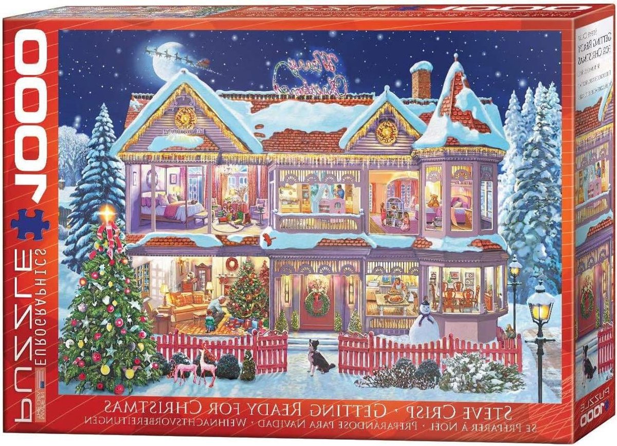 Kerst Puzzel - Legpuzzel Kerstmis - Ontspannen Vrije Tijd - Linnenstructuur Karton - 68 x 48 cm - Multicolor