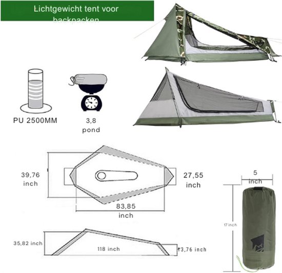 1-persoons Biwaktent Biwakzak Tent Trekkingtent Campingtent Minipack Licht, 3 tot 4 seizoenen voor outdoor kamperen, wandelen, reizen en klimmen — afbeelding 2