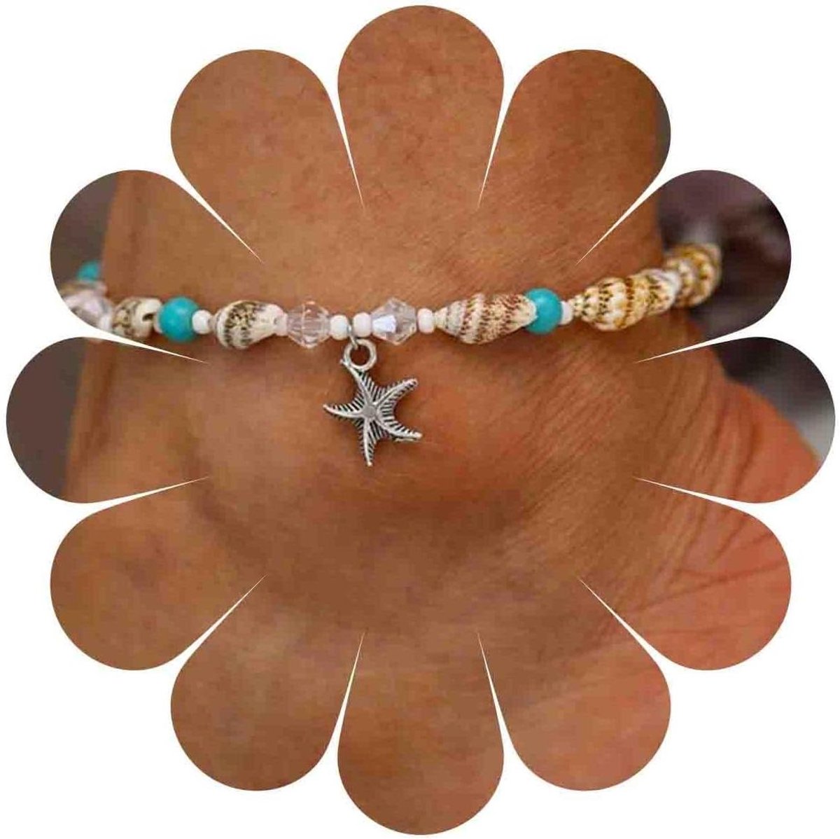 Boho Anklets - Enkelbandje Vrouwen - Strand Wandelen - Schelp Kraal Yoga - 9.6 x 6.6 x 1.7 cm - Zilver