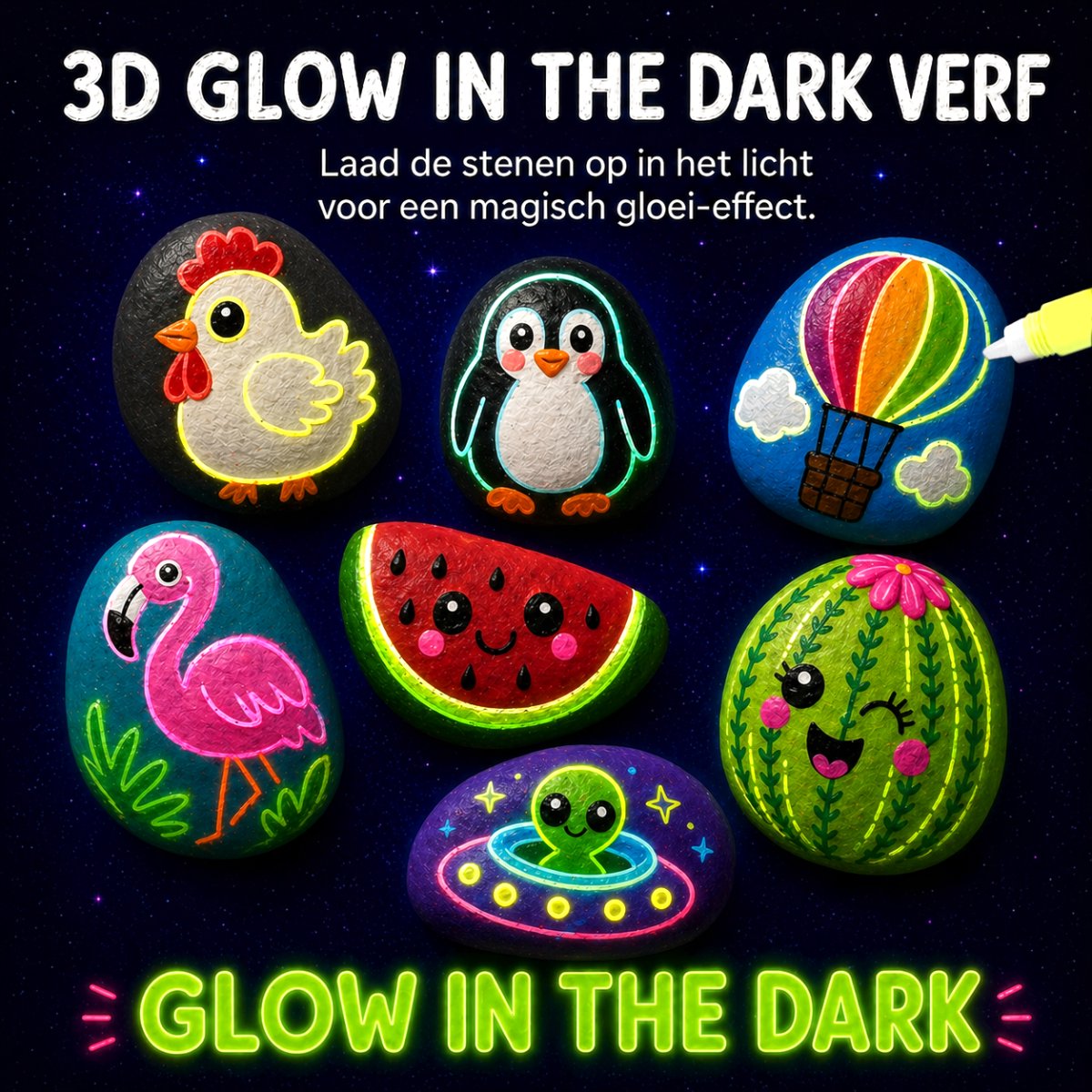 Vaive Stenen Schilderen 2109-delig – Glow in the Dark Happy Stones Knutsel Pakket – Knutselen - Knutselset voor Meisjes & Jongens - Knutselpakketten — afbeelding 3