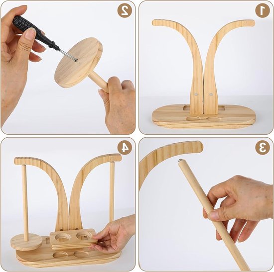 Multifunctionele houten draadhouder voor breien, wolroller en telefoonhouder, ideaal voor breiaccessoires en geschenken, houtkleur van Merkloos — afbeelding 4