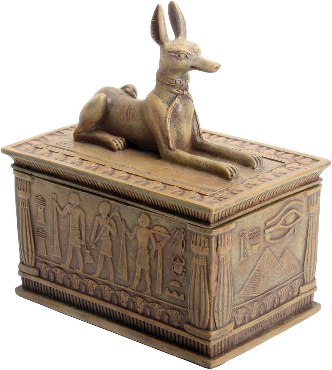 Sieraden doosje - Anubis beeldje - Decoratief opbergen - Egyptisch design - 11 cm hoog - Zandsteen