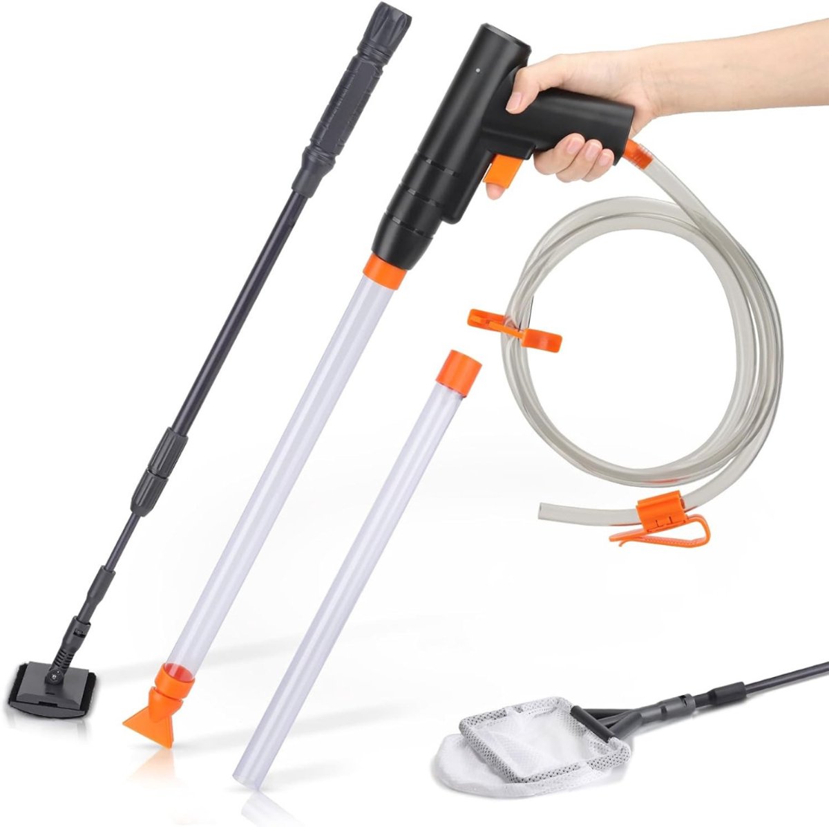 YOR® Aquarium Stofzuiger - Bodemreiniger - Gravel Cleaner – Bodemzuiger - Aquariumstofzuiger - Schoonmaakset Met Toebehoren - Aquarium Reiniging En Schoonmaken – Glasreiniger- Zwart/Wit -44cm x 24cm x 9cm