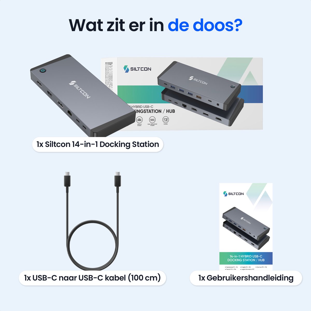 Siltcon® 14 in 1 - Docking Station Laptop – USB C Hub – USB C Dock - 2x Display Link (DP) 4K 60Hz – 1x HDMI 4K 60Hz – 100W Thunderbolt 4 – RJ45 gigabit – 4x USB-A 3.2 – 4x USB-C 3.2 - Plug & Play Geen Drivers – Universeel Voor Laptops – Spacegrey thumbnail 8