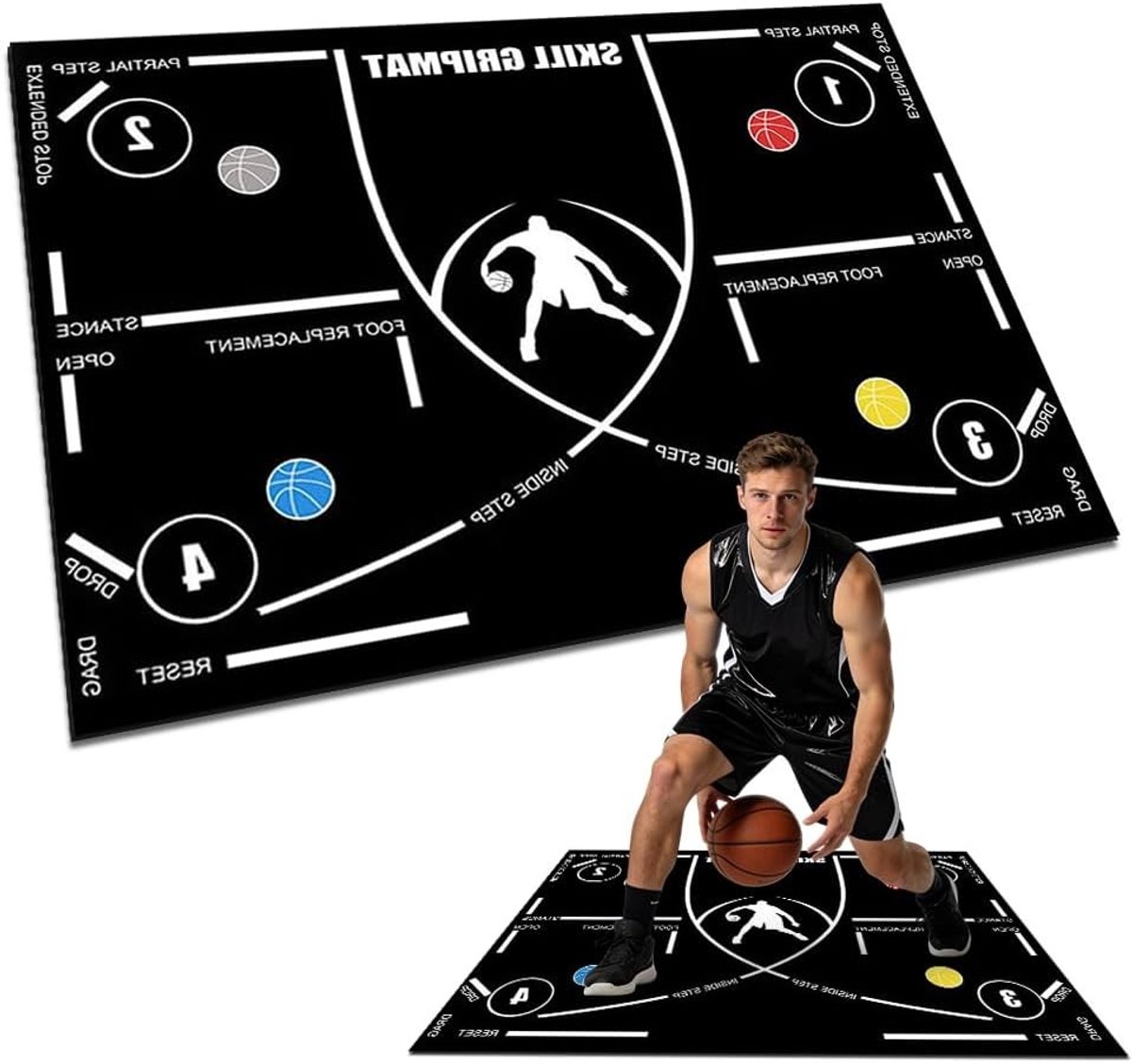 Training Mat voor Basketbal en Voetbal, Antislip Blokkeer Mat voor Balcontrole en Stappen, Geschikt voor Kinderen en Volwassenen, Inclusief Draagriem, Afmeting 120x86cm