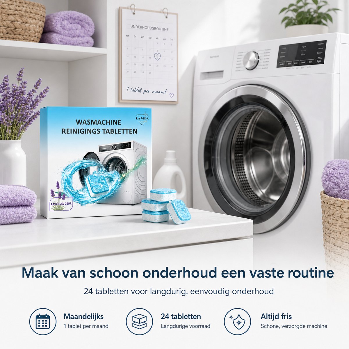 Wasmachine Reiniger Tabletten - 24 stuks - Lavendel Geur - Wasmachinereiniger Tegen Kalk, Vuil, Geurtjes & Vetluis - wasmachine reinigingstabletten — afbeelding 7