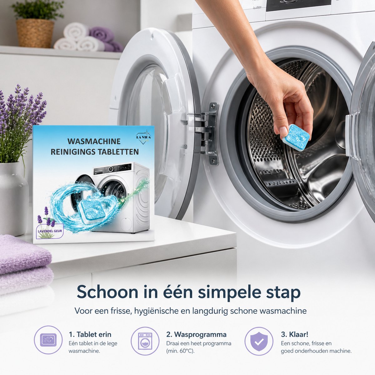 Wasmachine Reiniger Tabletten - 24 stuks - Lavendel Geur - Wasmachinereiniger Tegen Kalk, Vuil, Geurtjes & Vetluis - wasmachine reinigingstabletten — afbeelding 2