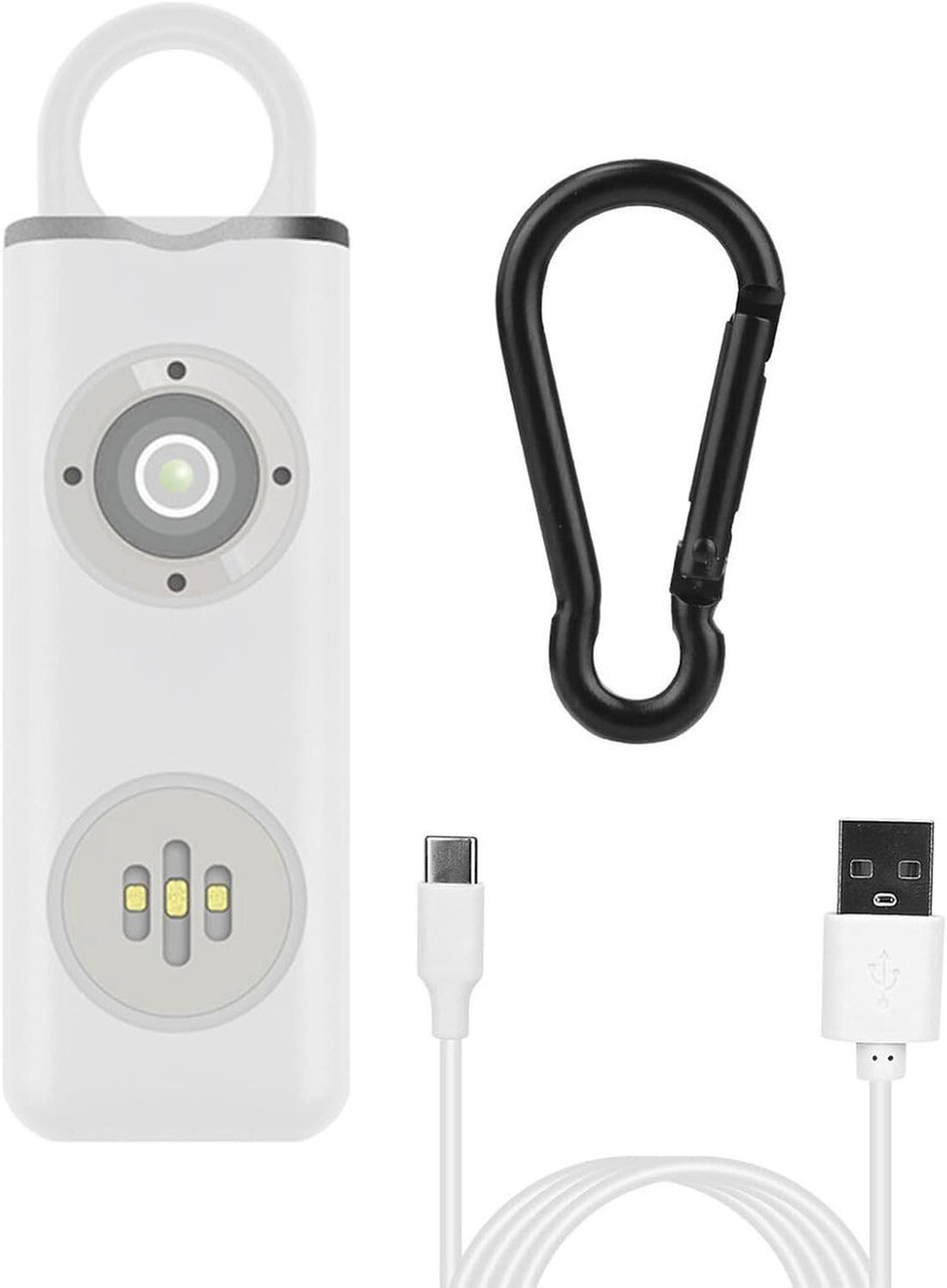 Persoonlijk Alarm - Veiligheids Sirene - Noodsituaties Melden - Oplaadbaar Met LED - 50 gram - Wit