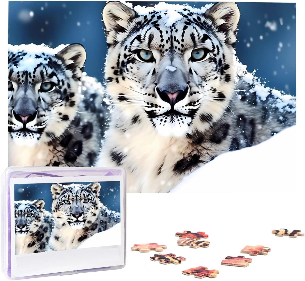 Houten Puzzel - Foto Legpuzzel - Ontspanning Thuis - Gepersonaliseerd Ontwerp - 1000 Stukjes - Sneeuwluipaard