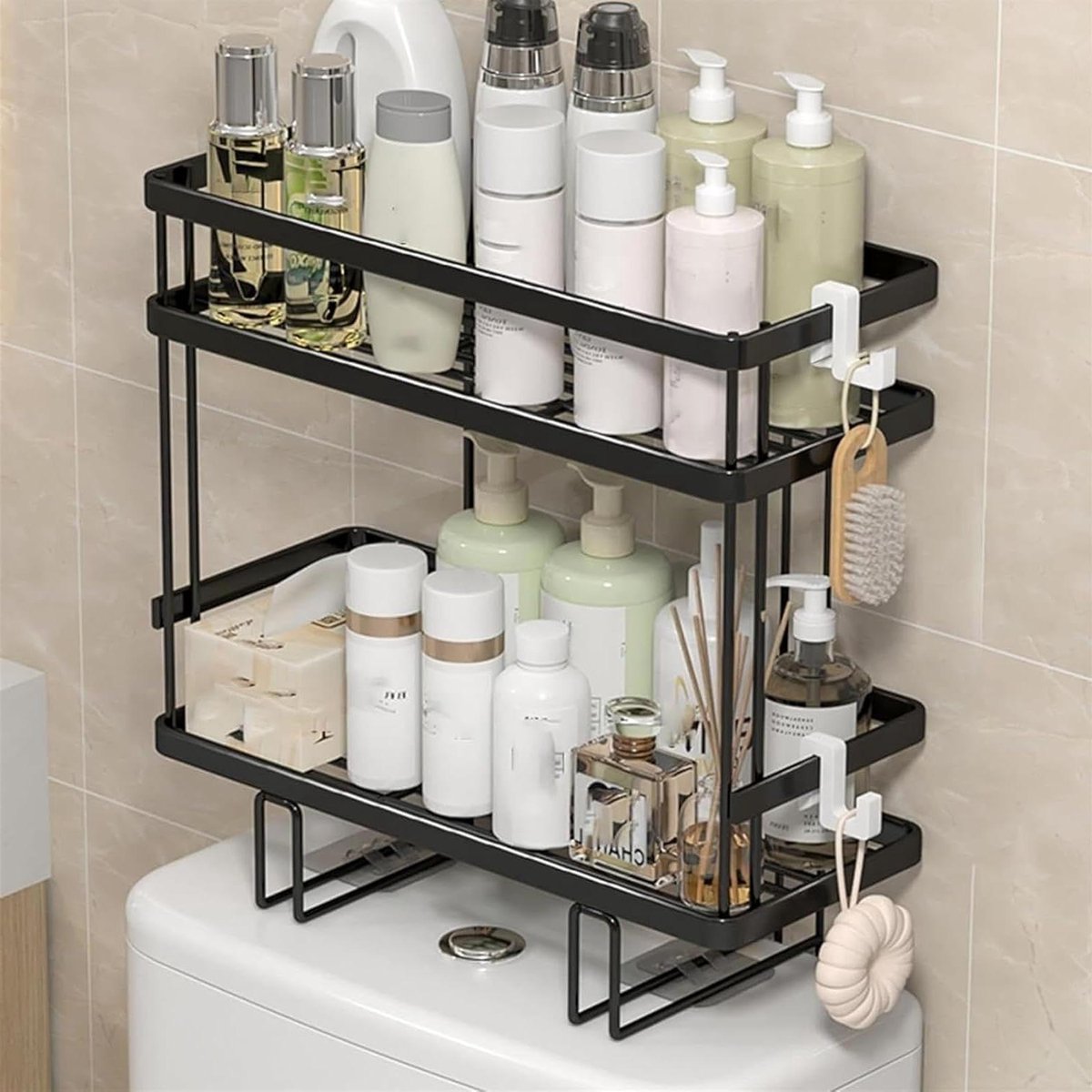 Badkamer Organizer - Opbergrek Plank - Ruimte Besparen - Vrijstaande Montage - 34x15x13.5cm - Zwart