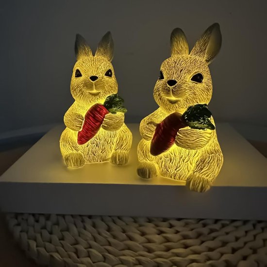 Paashaas Nachtlampje - Konijn Beeldje - Slaapkamer Decoratie - Warme Gloed - 8 x 10 x 8 cm - Wit — afbeelding 4