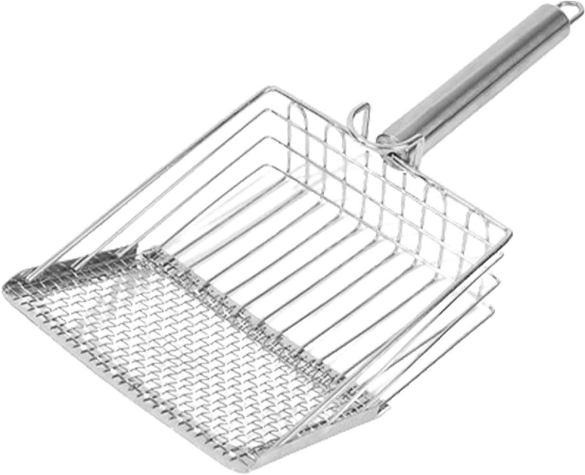 Kattenbakschep - Poepschep - Kattenbak Schoonmaken - Ergonomisch Handvat - 13.5x14 cm - Zilver