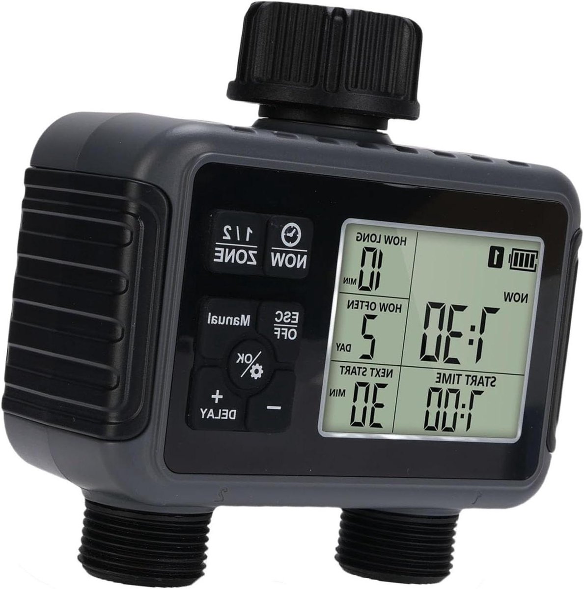 Irrigatietimer - Automatische sproeier - Tuin water geven - Dubbele uitgangen - 3/4 inch - Grijs