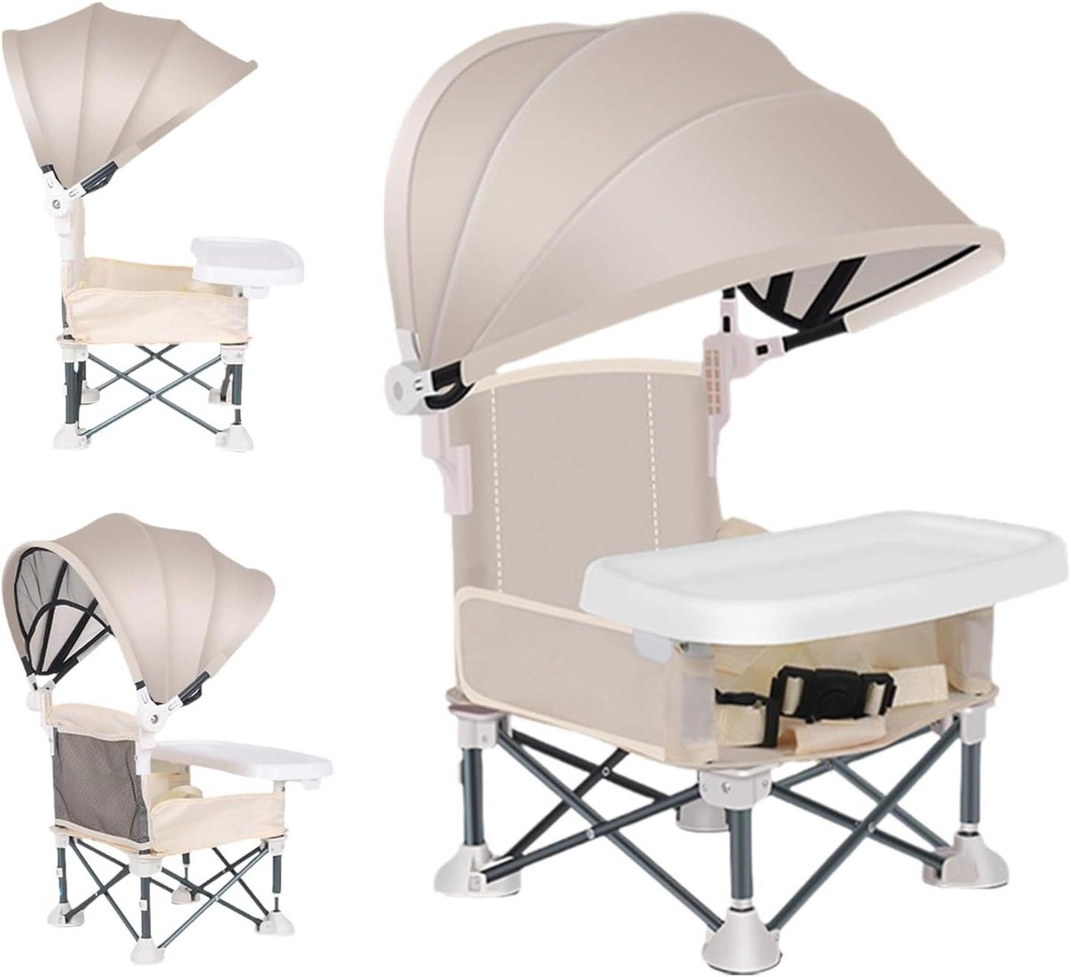 Opvouwbare babystoel - Kinderstoel draagbaar - Buitenactiviteiten - Met luifel - 38 cm hoog - Geel