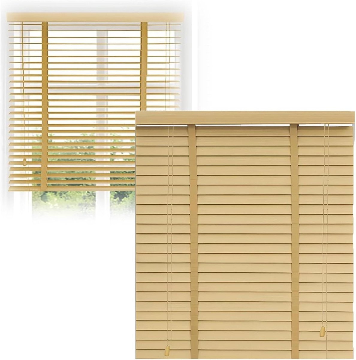 Houten jaloezieën - Raambekleding - Privacy en licht - Natuurlijk hout - 80x120 cm - Natuu