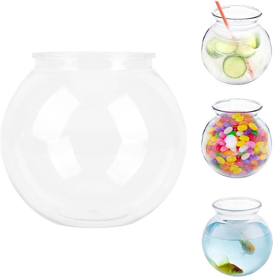 Grote ronde viskom van kunststof, breukbestendig aquarium voor bureau en boekenkast decoratie, ideaal voor kleine vissen en planten