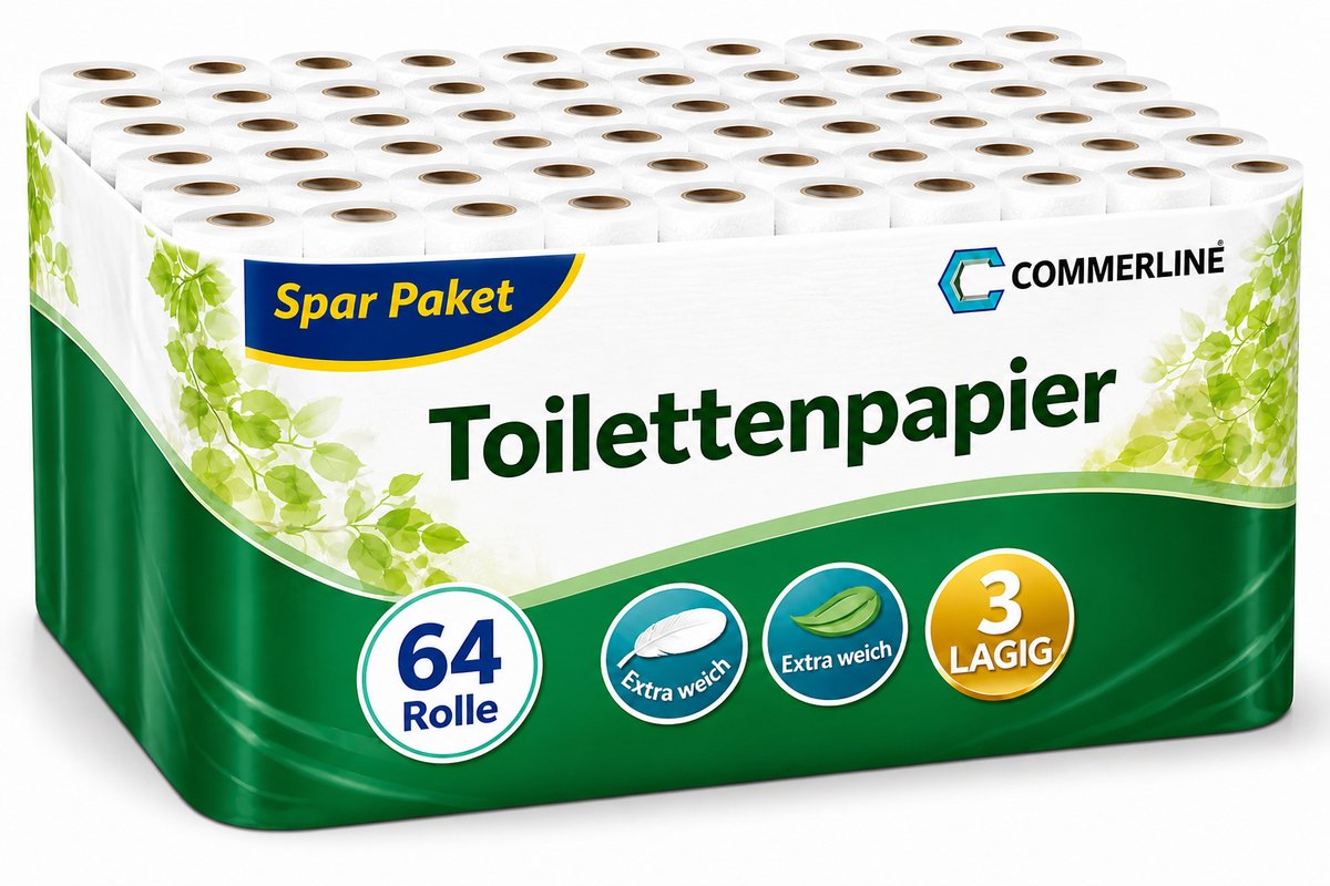 Commerline Toiletpapier – 3-laags – 150 vellen per rol – 64 rollen – Eco