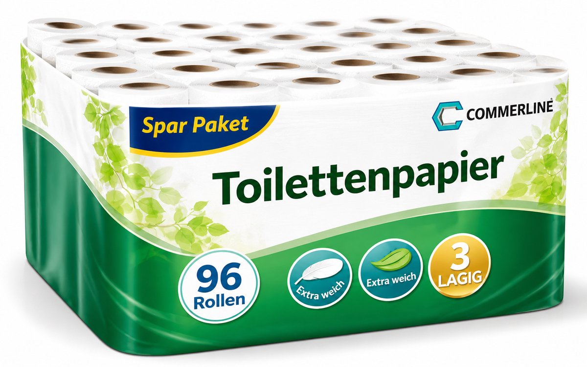 Commerline Toiletpapier – 3-laags – 150 vellen per rol – 96 rollen – Eco