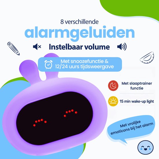 Kadoing Konijn Kinderwekker - Slaaptrainer Kinderen - Digitale Wekker en Wake Up Light