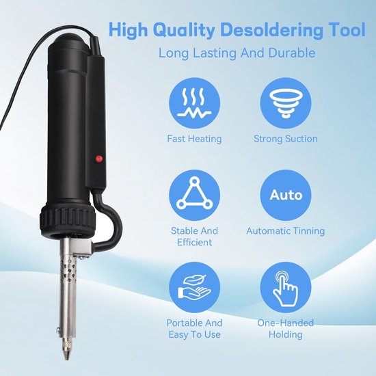 aladdien - Desoldering Pump - RVS Vacuüm Soldering Tool - 350W - Met 3 Nozzles - EU Plug - Effectief Ontsolderen - Handzaam en Gebruiksvriendelijk -... van Merkloos — afbeelding 4