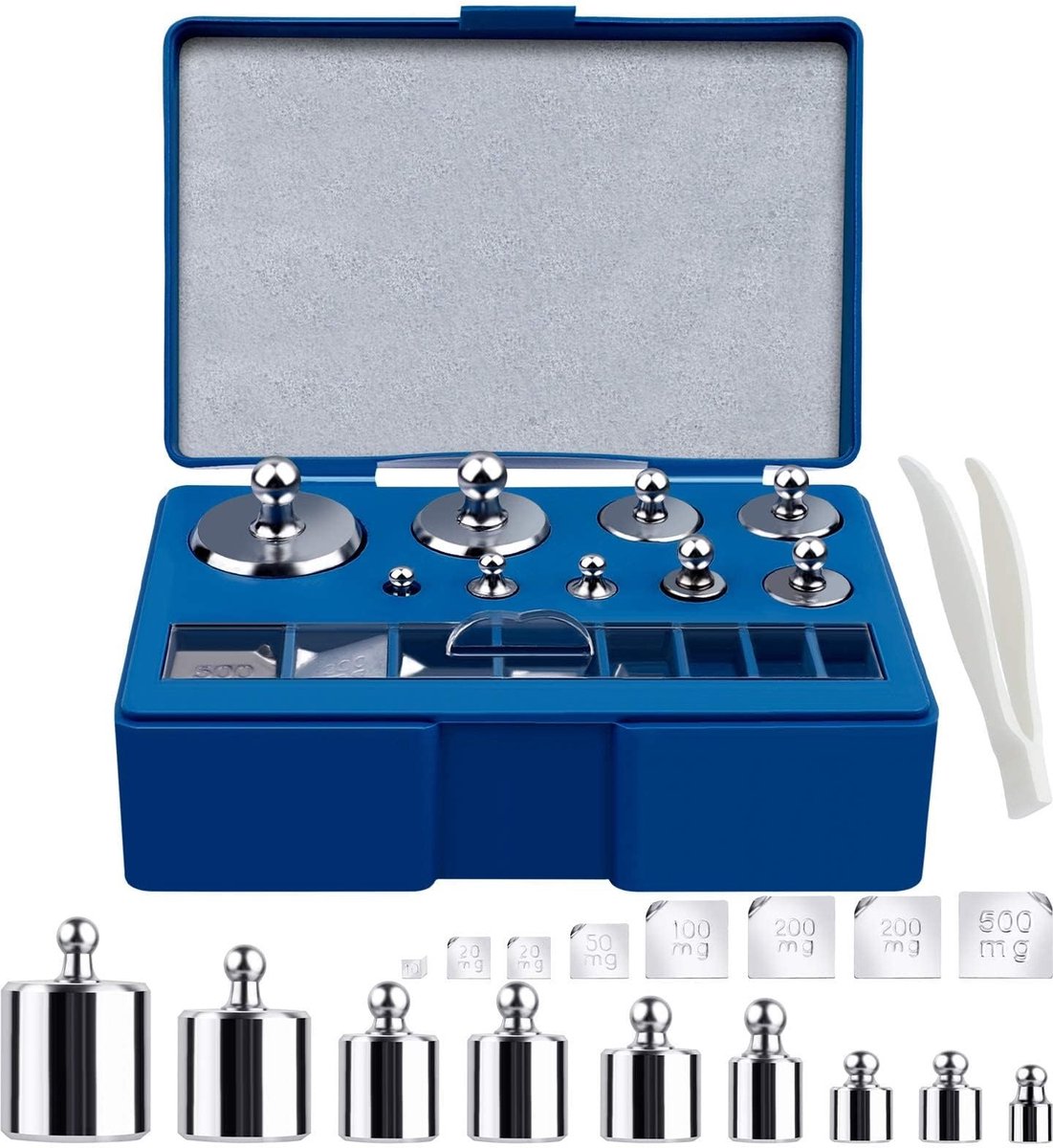 Allecto - Kalibratiegewichten Set - Precisie Nauwkeurige Standaard - 17 Stuks - Roestvrijstaal - Geschikt voor Laboratorium en Sieraden