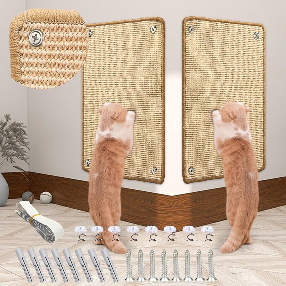 Huisdier Krabmat Set van 2, Sisal Krabmat voor Katten, Bescherming voor Meubels en Deuren, 60 × 40 cm (Beige)