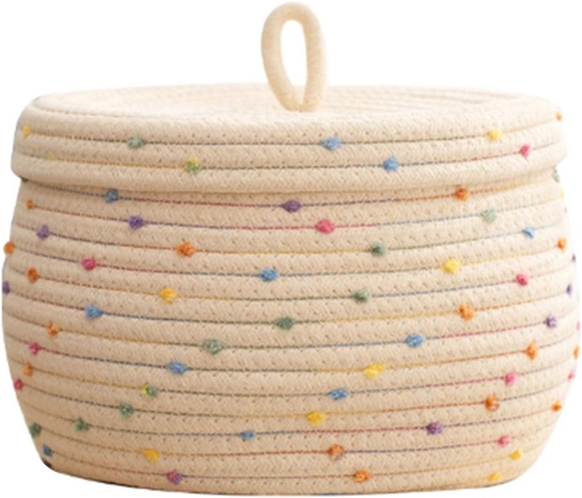 Opbergmand van Katoen met Deksel - Zachte en Duurzame Ronde Mand voor Was, Handdoeken en Speelgoed - Kleurrijke Decoratieve Dots en Grote Capaciteit
