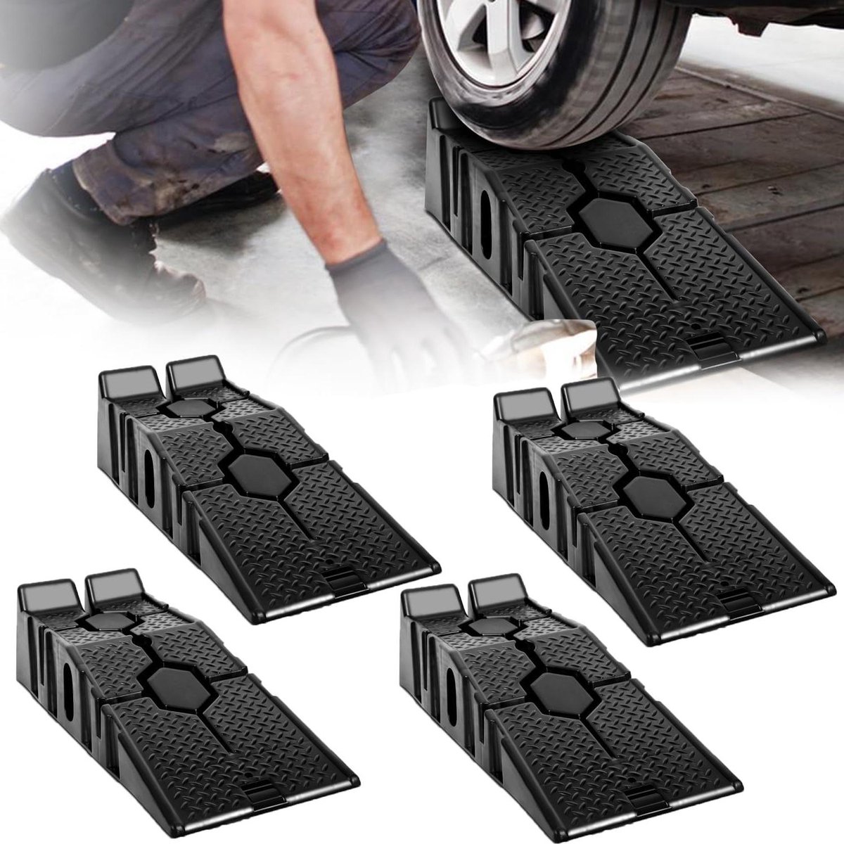 Oprijhellingen Set - Auto Rampen - Voertuig Onderhoud - Antislip Ontwerp - Tot 3 Ton - Zwart