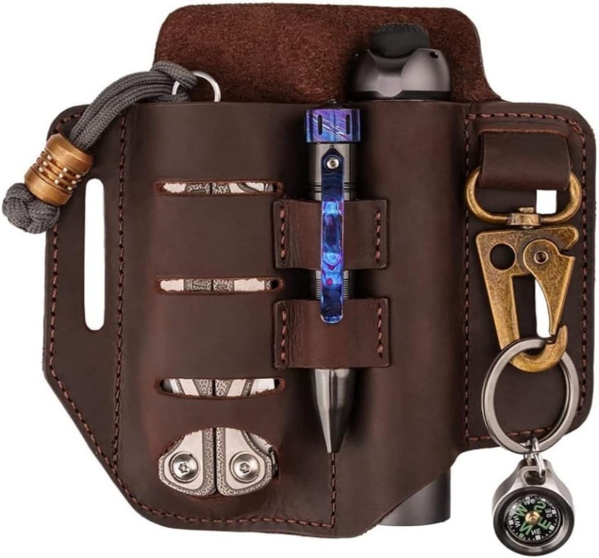 Tools Leren Schede voor Riemen, EDC Organizer Tas voor Multitools, Zaklampen en Zakmessen met Sleutelhanger