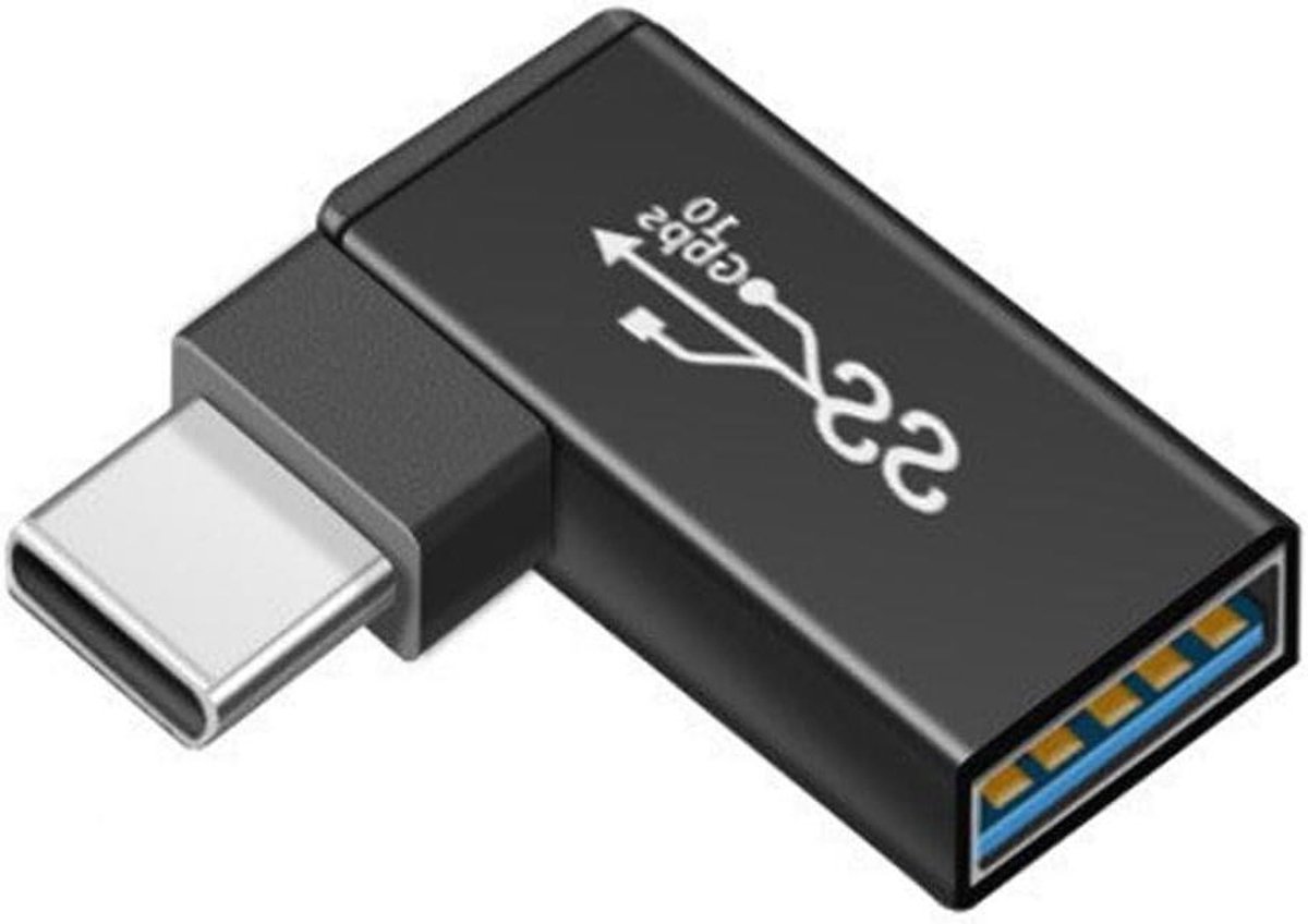 USB C Adapter - Haakse Converter - Data Overzetten - 90 Graden Hoek - 10Gbps Snelheid - Zwart