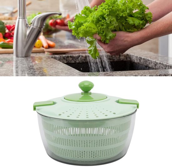 Slacentrifuge Groentedroger - Handmatige Salade Wasmachine - Groenten Drogen - Spatwaterdicht Deksel - 4L Capaciteit - Groen — afbeelding 5