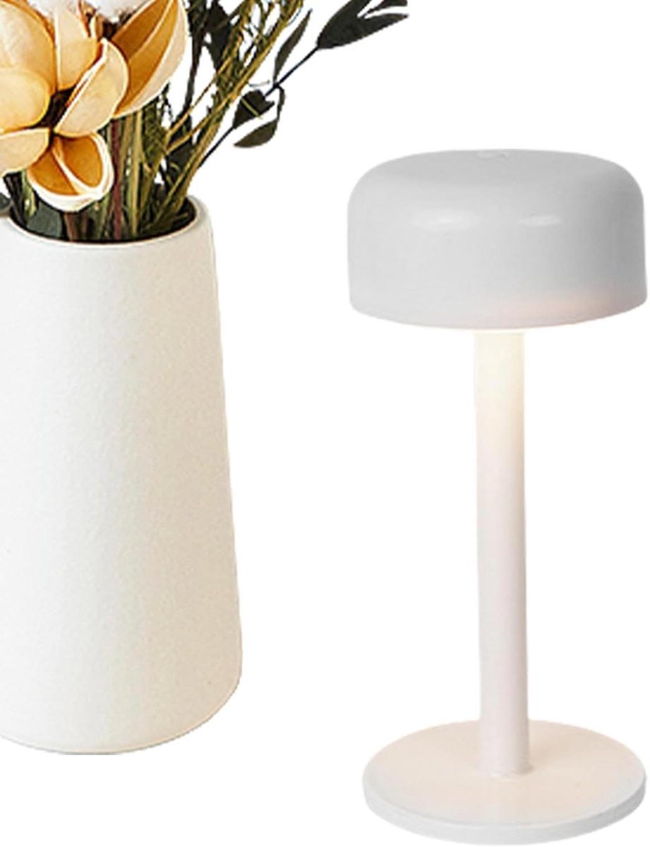 Paddenstoel Lamp - Sfeerverlichting - Decoratieve Verlichting - Oplaadbaar Touch Bediening - 20 cm Hoog - Wit