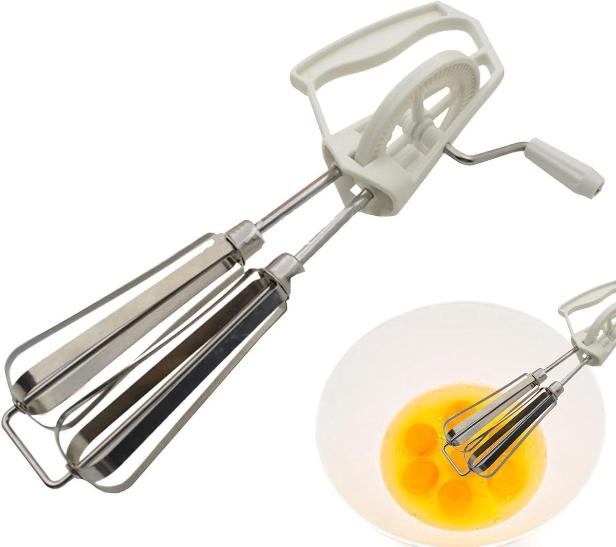 Handklopper Handmatig - Keukengereedschap Garde - Beslag Roeren - Roestvrij Staal - 25 cm - Wit