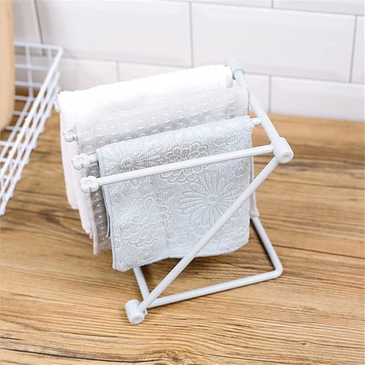 Keuken Droogrek Opvouwbaar 4-Stangen 20x15x25 cm – Mini Afdruiprek voor Doekjes, Bekers & Babyflessen – Compact Aanrecht Rek Blauw – Handdoekhouder & Sponshouder