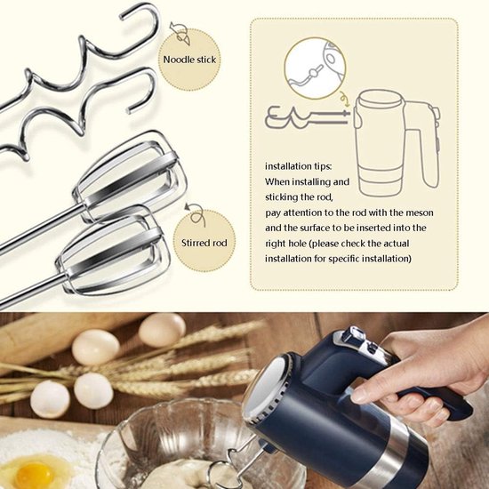 Elektrische Handmixer - Keukenmachine Klopper - Bakken en Koken - 10 Snelheden Turbo - 300 Watt - Wit — afbeelding 4