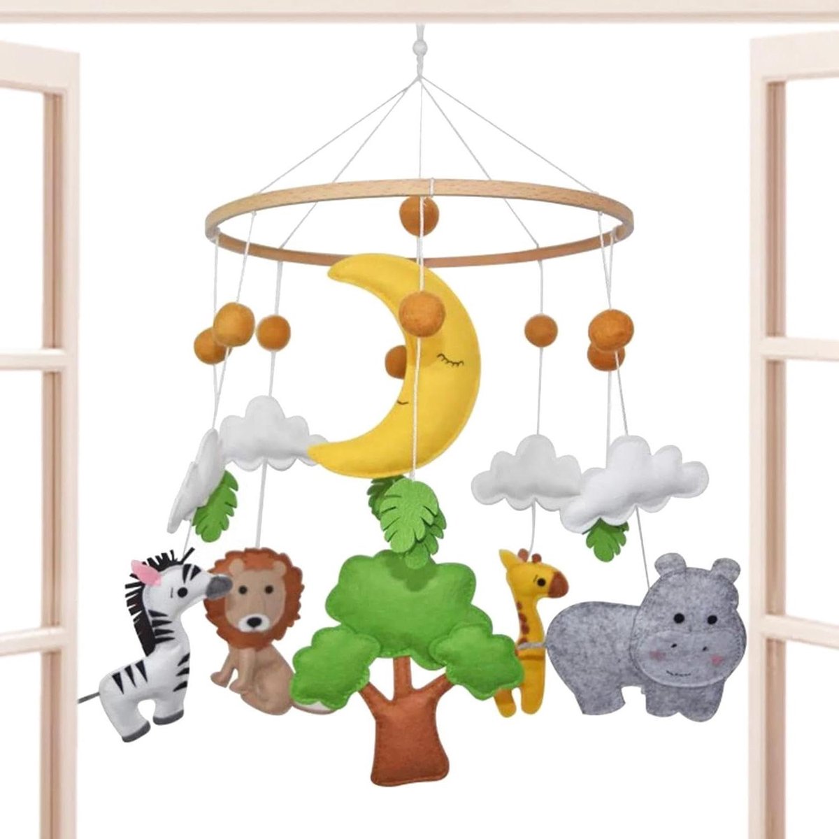 Baby Mobiel - Kinderkamer Decoratie - Visuele Stimulatie - Draaiend Dier Ontwerp - 25 cm Hoog - Leeuw