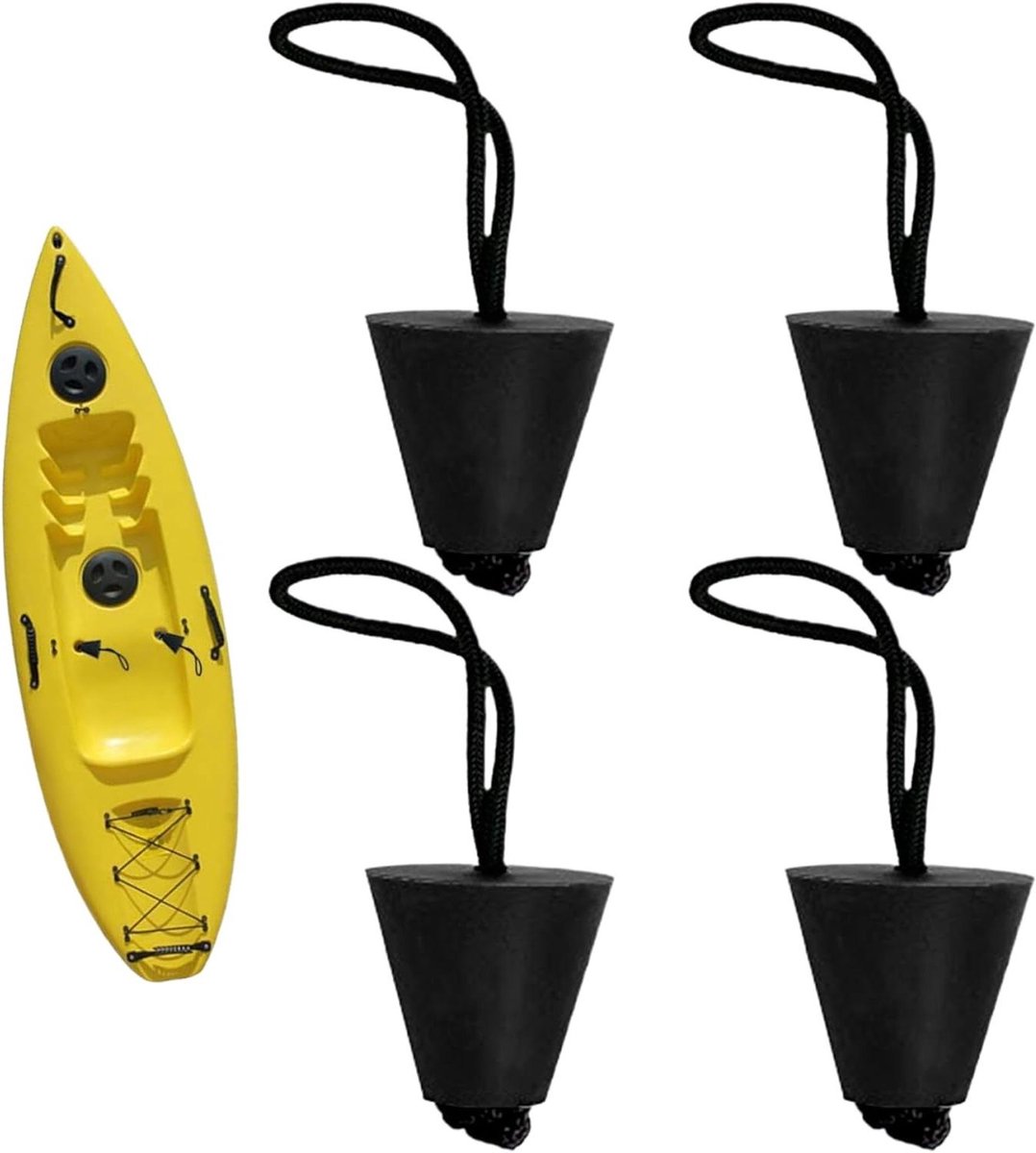 Kajakstekkers 4 stuks - Afvoerpluggen - Waterdicht maken - Met trektouw - Universele pasvorm - Zwart