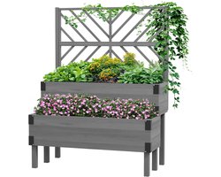 Verhoogd Bed - Plantenbak Met Trellis - Tuinieren Buiten - Dubbele Trog Ontwerp - 108 x 62.5 x 140 cm