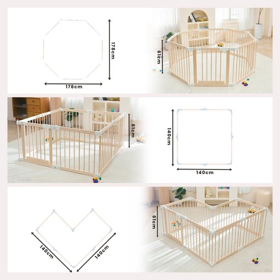 Kaëru® Houten Speelbox – 140×140×61 cm – Grondbox Baby – Opvouwbare Babyren – Nieuw-Zeelands Dennenhout – Wit Kliksysteem – Veilig, Stabiel & Ruim Speelhek – Voor Baby’s, Peuters & Huisdieren — afbeelding 2