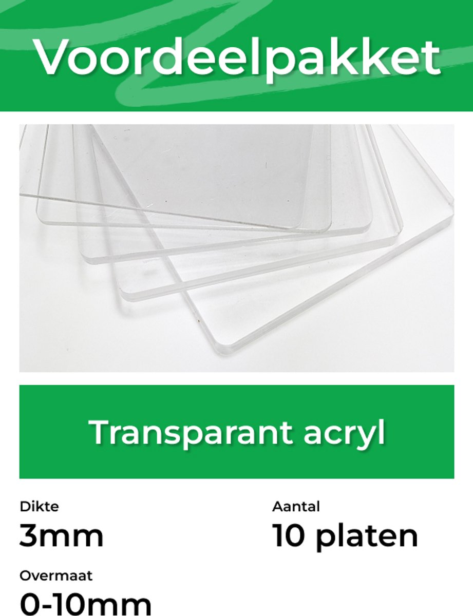 Voordeelpakket Acrylaat 300 x 200mm - Transparant PMMA - per 10 platen - Dikte: 3mm