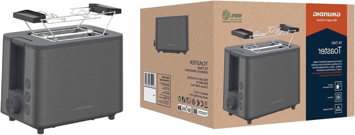 Broodrooster - Toastapparaat - Ontbijt Bereiden - Automatische Centering - 2 Sleuven - Dark Inox