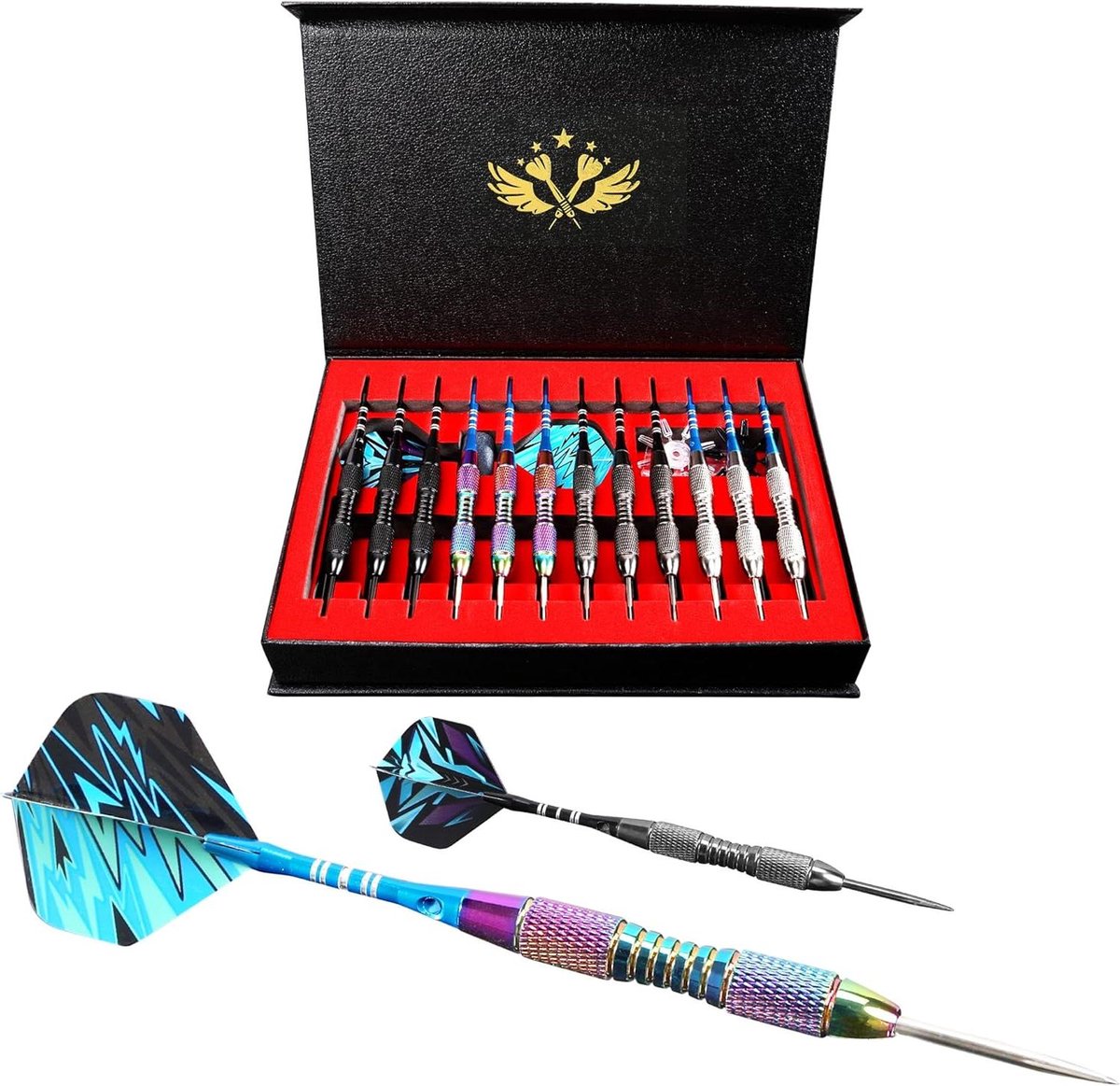 Metalen Darts Set - Stalen Pijlen - Dartspel Spelen - Antislip Iron Barrel - 12 Stuks 22g - Multicolor Zilver