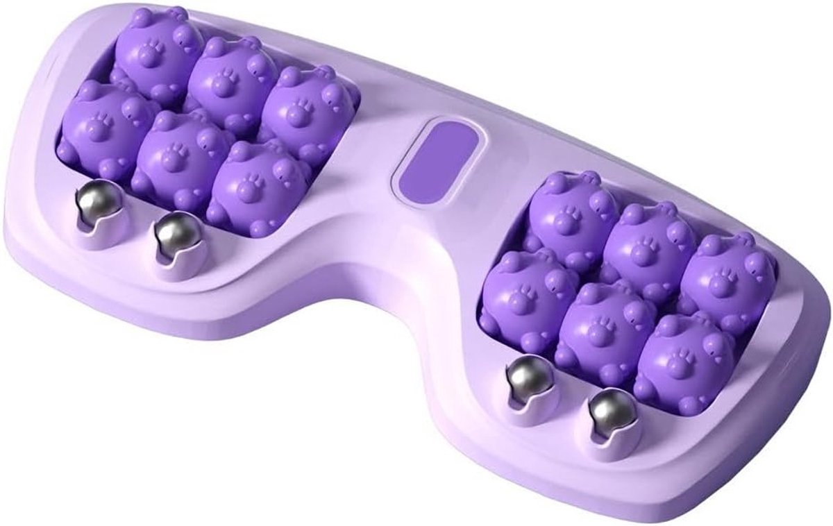 Draagbare voetmassage roller met twee drukpunten, ideaal voor het verlichten van pijn bij fasciitis en het verbeteren van de bloedsomloop.