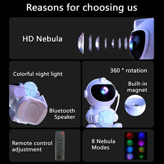 Sterrenhemel Projector - Nachtlampje - Kamer Decoratie - Met Bluetooth Speaker - 17.5 cm Hoog - Wit van Merkloos — afbeelding 3