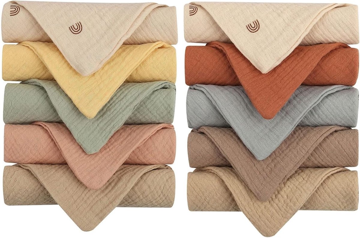 Set van 10 Muslin Doeken voor Baby's, 23x23 cm - Zachte Burp Doeken, Multifunctionele Babydoeken en Gezichtsdoeken
