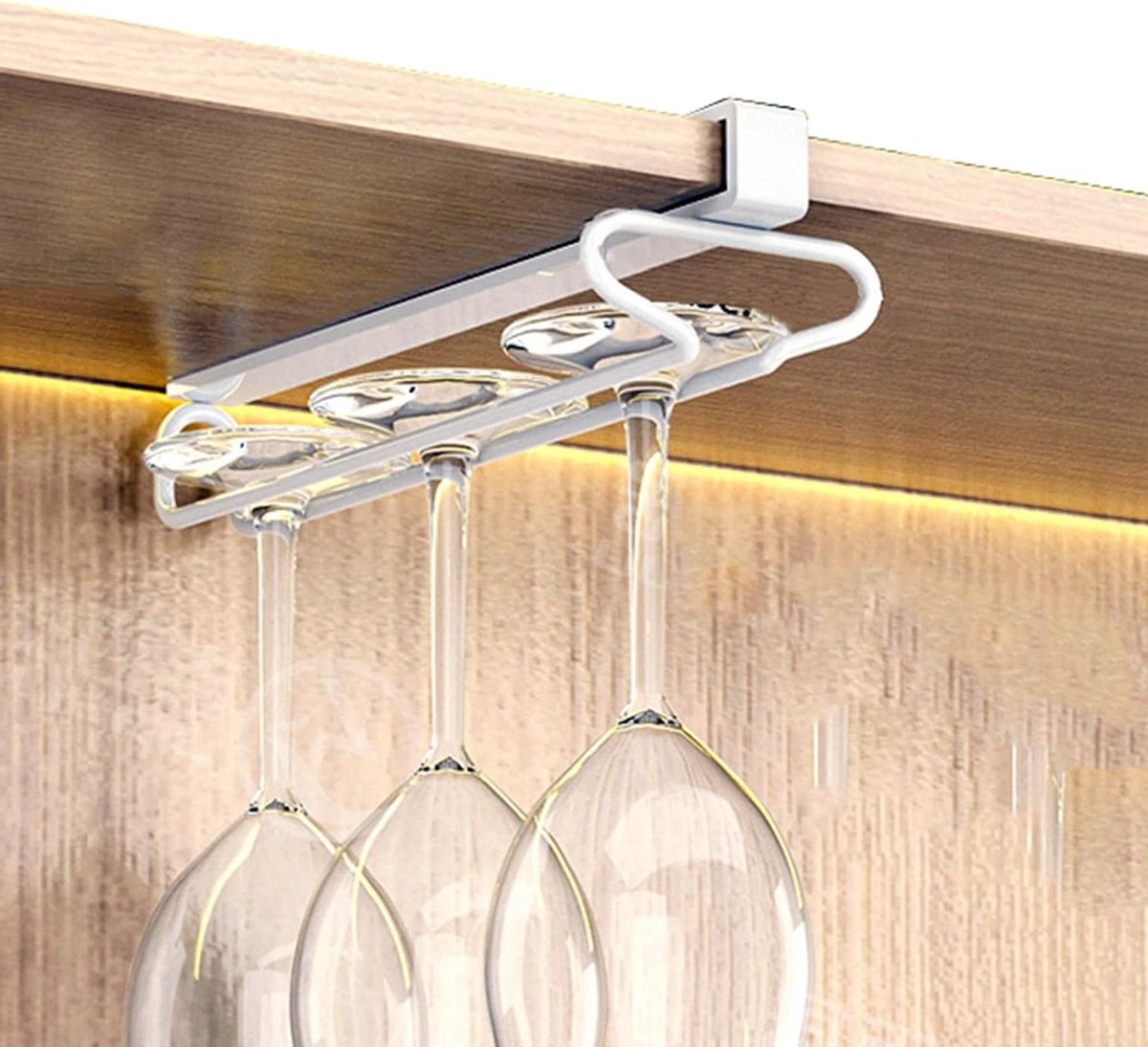 Wijnglas Houder - Keukenrek Glas - Ruimte Besparen - Montage Zonder Boren - 31 cm Lengte - Wit
