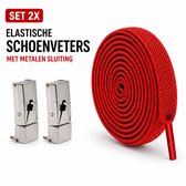 Elastische Schoenveters – Sneakers – Metalen Sluiting – Geen Strikken – Rood – 2 Stuks