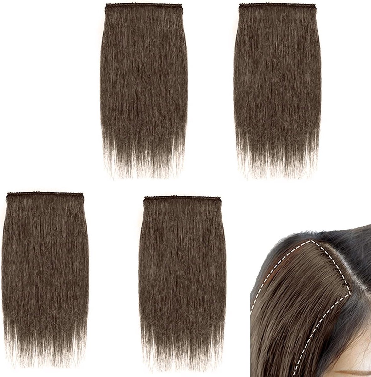 Set van 4 onzichtbare, traceless haarpads voor volumineuze kapsels - 10 cm (lichtbruin)
